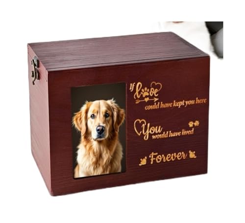 Urne Hund,Urne Katze 7 Zoll große Gedenkurnen for Haustiere aus Holz mit Fotorahmen, Schlüssel und Schloss, Gedenkgeschenke for Hunde, verlorene Hunde, Gedenkgeschenke for Haustiere(Burgundy) von BANGHA