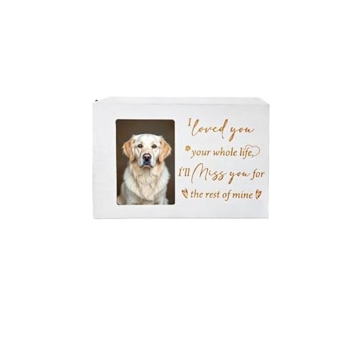 Urne Hund,Urne Katze 7 Zoll große Gedenkurnen for Haustiere aus Holz mit Fotorahmen, Schlüssel und Schloss, Gedenkgeschenke for Hunde, verlorene Hunde, Gedenkgeschenke for Haustiere(White) von BANGHA