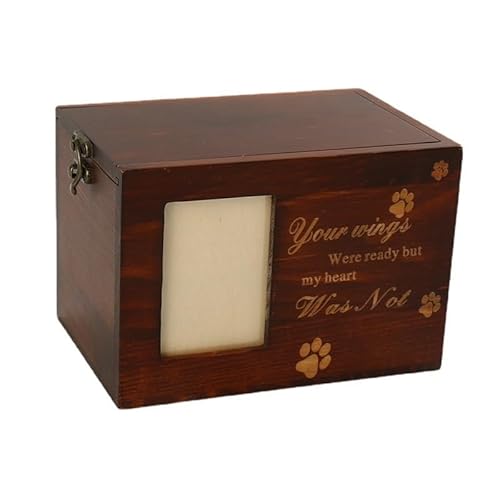 Urne Hund,Urne Katze Gedenkurne for Haustiere aus Massivholz – handgefertigte Katzen-/Hunde-Aschebox mit Fotorahmen und Tributgravur(Red) von BANGHA