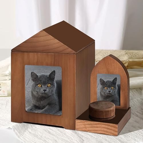 Urne Hund,Urne Katze Handgefertigte Haustierurnen aus Holz, Haus- und Kerzenhalter-Set, Bestattungsbedarf, Katzen- und Hundeurne for Asche, Haustier-Gedenkbox(A Set) von BANGHA