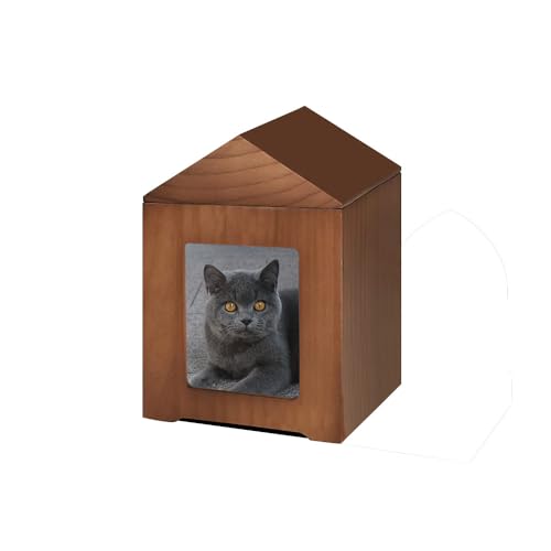 Urne Hund,Urne Katze Handgefertigte Haustierurnen aus Holz, Haus- und Kerzenhalter-Set, Bestattungsbedarf, Katzen- und Hundeurne for Asche, Haustier-Gedenkbox(House) von BANGHA