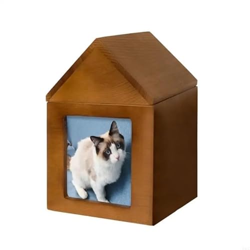 Urne Hund,Urne Katze Haustierurne for Hunde oder Katzen, Asche, Einäscherungsurnen mit Fotorahmen, Gedenkbox(Small House) von BANGHA
