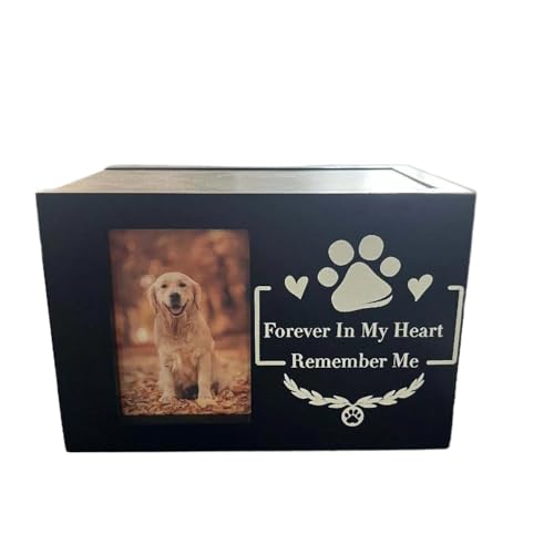 Urne Hund,Urne Katze Hölzerne Haustierurne mit Bilderrahmen, Bestattungsartikel for Haustiere, geeignet for Hunde, Katzen, Kaninchen, Hamster und andere Urnen von BANGHA