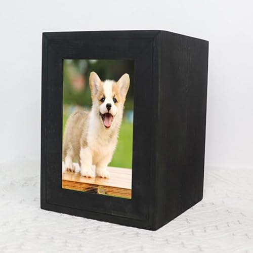 Urne Hund,Urne Katze Hundeurnen, Haustier-Gedenkurne aus Holz for Hundeasche, Sarg, Katzen-Gedenkstätte, Beerdigungsbox for Hunde mit Fotos, Rahmen, Holzbox(Black) von BANGHA