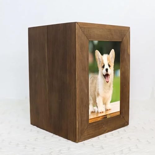 Urne Hund,Urne Katze Hundeurnen, Haustier-Gedenkurne aus Holz for Hundeasche, Sarg, Katzen-Gedenkstätte, Beerdigungsbox for Hunde mit Fotos, Rahmen, Holzbox(Brown) von BANGHA