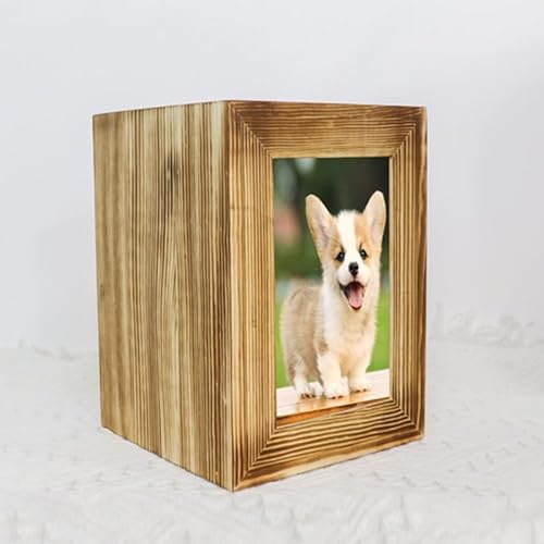 Urne Hund,Urne Katze Hundeurnen, Haustier-Gedenkurne aus Holz for Hundeasche, Sarg, Katzen-Gedenkstätte, Beerdigungsbox for Hunde mit Fotos, Rahmen, Holzbox(Khaki) von BANGHA