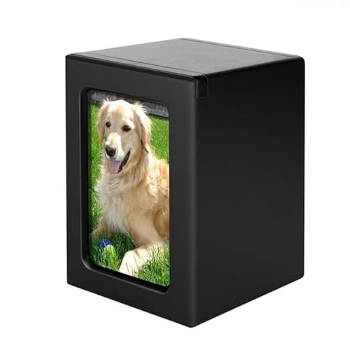 Urne Hund,Urne Katze Urne for Haustiere, Aschenurne, Gedenkbox, Asche, Bestattungsurne, Tiere, Haustiere, Katzen, Hunde, Bestattungsbedarf, kann Fotos platzieren(Black Large) von BANGHA