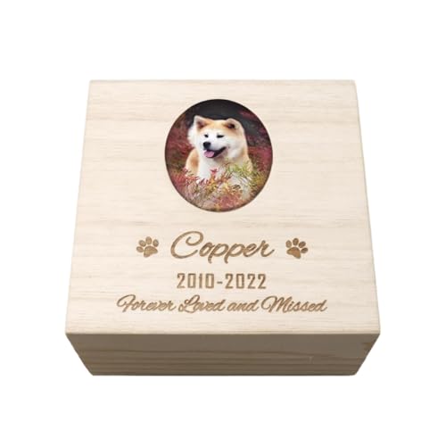 Urne Hund,Urne Katze Urnenbox for Haustiere, Urnenasche for Haustiere, Einäscherung, Asche for Hunde und Katzen, graviertes Holz, Haustierasche, Andenkenbox von BANGHA