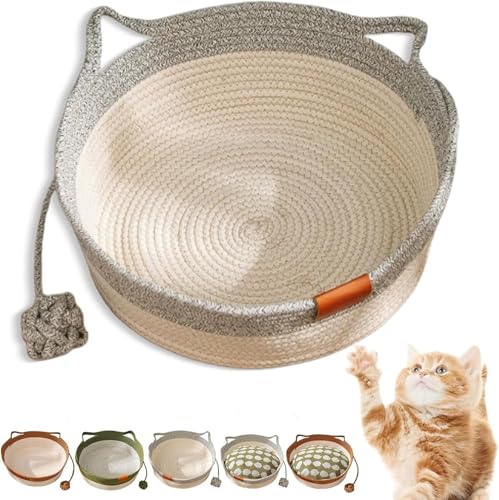 2 Stück Geflochtener Katzenkorb, Katzenbett Aus Seil, Gewebter Korb, Süßes Katzenbett Mit Ohren For Hauskatzen Und Kätzchen, Hundebettkorb Aus Baumwollseil Mit Griff, Kratzfestes, Atmungsaktives, Falt 2 Stück Geflochtener Katzenkorb, Katzenbett Aus Seil, Gewebter Korb, Süßes Katzenbett Mit Ohren For Hauskatzen Und Kätzchen, Hundebettkorb Aus Baumwollseil Mit Griff, Kratzfestes, Atmungsaktives, Falt von BANTASE