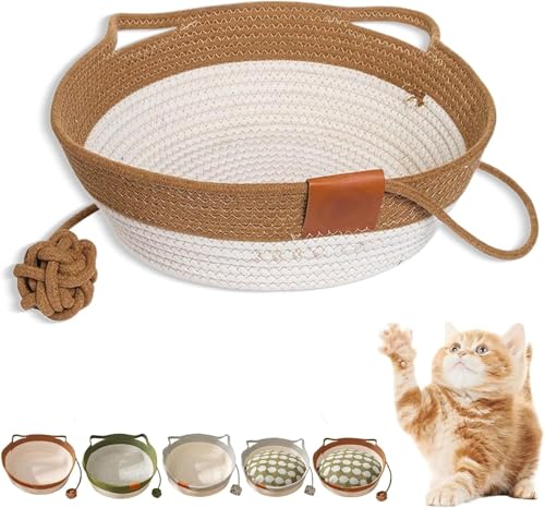 2 Stück Geflochtener Katzenkorb, Katzenbett Aus Seil, Gewebter Korb, Süßes Katzenbett Mit Ohren For Hauskatzen Und Kätzchen, Hundebettkorb Aus Baumwollseil Mit Griff, Kratzfestes, Atmungsaktives, Falt 2 Stück Geflochtener Katzenkorb, Katzenbett Aus Seil, Gewebter Korb, Süßes Katzenbett Mit Ohren For Hauskatzen Und Kätzchen, Hundebettkorb Aus Baumwollseil Mit Griff, Kratzfestes, Atmungsaktives, Falt von BANTASE