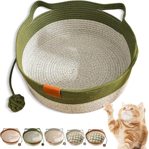 BANTASE 2 Stück Gewebter Katzenkorb Aus Seil, Gewebter Katzenkorb Aus Seil for Haustiere, 13" /16" /18" Doppel-Kratzpad for Haustiere, Schützt Möbel(Green,S) von BANTASE