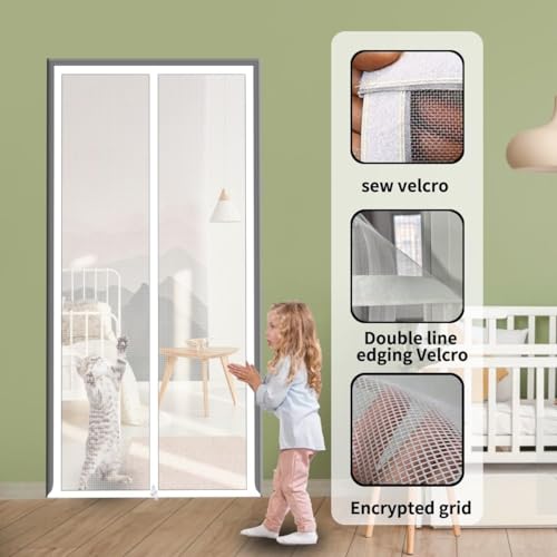 BANTASE Fliegengittertür for Tür Balkon Wohnzimmer Schlafzimmer, Türnetz Mit Reißverschluss Haustierfreundlicher Türvorhang Selbstklebendes Anti-Mücken-Türnetz(130x220cm) von BANTASE