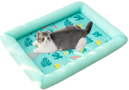 BANTASE Kühlmatte for Hunde, Extra Groß, 80 X 65 cm, Leicht Zusammenklappbare Kühlmatte for Haustiere Auf Reisen, Selbstkühlendes Pad for Hunde Und Katzen Im Heißen Sommer(Grün a,M) von BANTASE