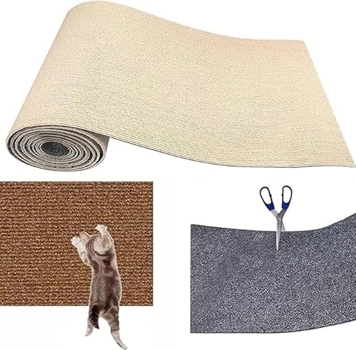 DIY Schneidbare Katzenkratzmatte, Katzenkratzer, Möbelschutz, Selbstklebend, for Kratzbaum, Wand, Sofa, Langlebige Teppichunterlage, Verschleißfest (Color : Beige, Size : 60x100CM) von BANTASE