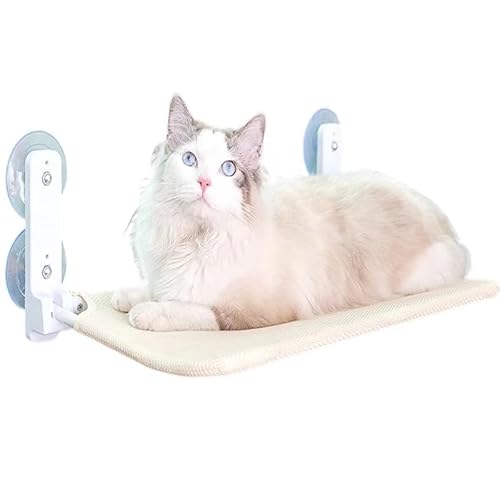 Katzenfensterbett, Katzenfensterhängematte Mit 4 Saugnäpfen Und Stabilem Metallrahmen, Faltbare Katzenfensterstange Mit Wendbarer Matte for Alle Jahreszeiten, Leicht Zu Zerlegen von BANTASE