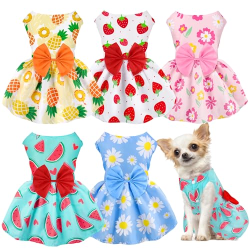 5er-Pack Hundekleidung für Mädchen und Hunde, Blumenmuster, Sommer, Welpen, Prinzessin, Schleife, Hundekleider für kleine Hunde, Mädchen, Kleidung, niedliche Outfits für Jungen, Mädchen, Haustiere von BAOBICUTE