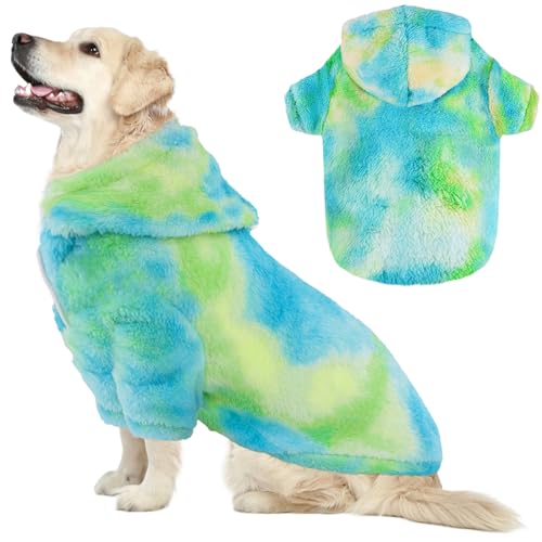 Fuzzy Hundepullover für mittelgroße und große Hunde, Gelb + Grün + Blau, Größe XL (Rücken: 63 cm, Brustumfang: 86 cm, Halsumfang: 64 cm) von BAOBICUTE