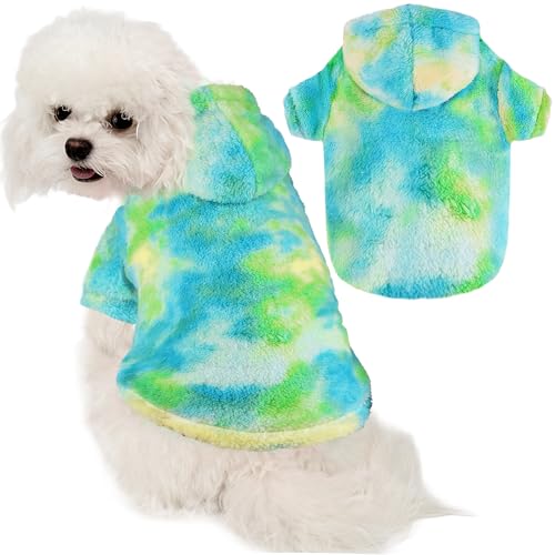 Fuzzy Hundepullover für mittelgroße und große Hunde, Gelb + Grün + Blau, Größe XS (Rücken: 26 cm, Brustumfang: 38 cm, Halsumfang: 29 cm) von BAOBICUTE