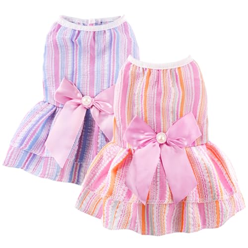 Gestreiftes Hundekleid für kleine, mittelgroße und große Hunde, Orange + Lila, Größe L von BAOBICUTE