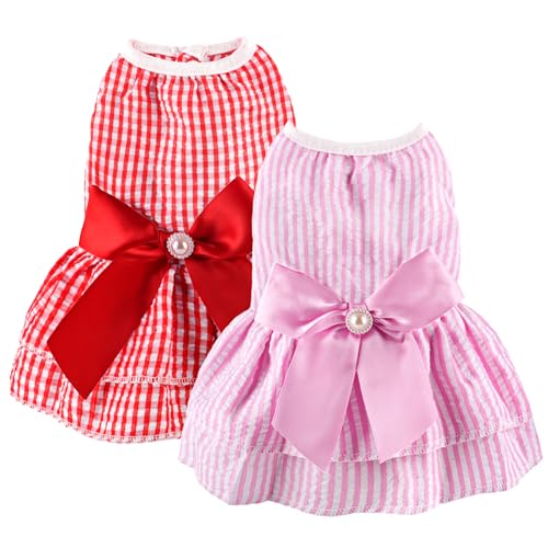 Gestreiftes Hundekleid für kleine, mittelgroße und große Hunde, Rot + Rosa, Größe XS von BAOBICUTE