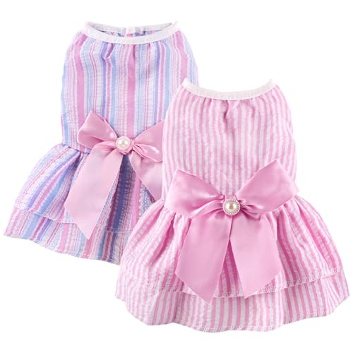 Gestreiftes Hundekleid für kleine, mittelgroße und große Hunde (Rosa + Violett, Größe L) von BAOBICUTE