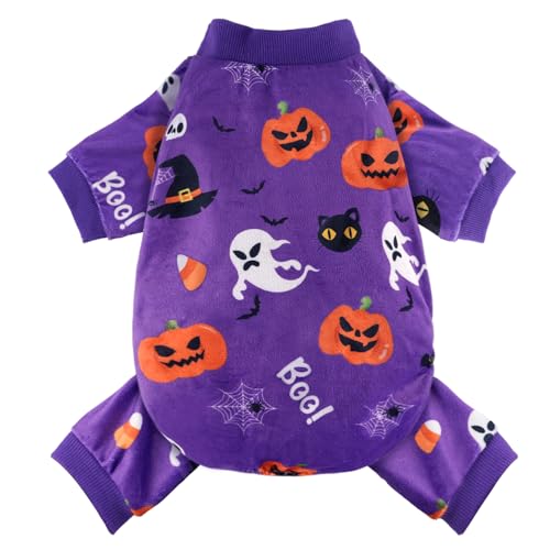 Halloween-Kostüm für Hunde, lustiger Kürbis-Geist, Halloween-Kostüme für Hunde, weich, leicht, Samt, Einteiler-Outfit für kleine, mittelgroße und große Hunde, Haustiere, Katzen von BAOBICUTE