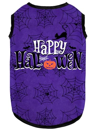 Halloween-Shirt, weiche Baumwolle, dehnbar, leicht, Hunde-T-Shirt, ärmellos, Weste, Katzenkostüm, Kleidung für kleine, mittelgroße und große Hunde von BAOBICUTE