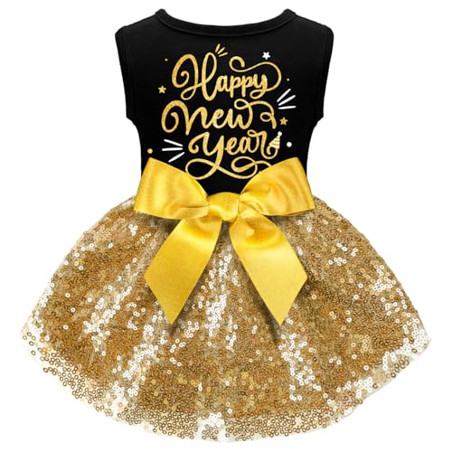 Happy New Year Outfit - Hundekleider & Kostüme für kleine & große Hunde, lustiges Welpenkleid mit Schleife für Feiertage & Anlässe von BAOBICUTE