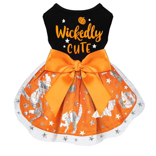 Hund Halloween Kostüme Tüll Kleider, Wickedly Cute Halloween Kostüme für Hunde Lustiges Welpenkleid mit Schleife für Kleine Große Hunde, Kürbis Hexe Fledermaus Haustier Kostüm Halloween Weihnachten Hund Halloween Kostüme Tüll Kleider, Wickedly Cute Halloween Kostüme für Hunde Lustiges Welpenkleid mit Schleife für Kleine Große Hunde, Kürbis Hexe Fledermaus Haustier Kostüm Halloween Weihnachten von BAOBICUTE