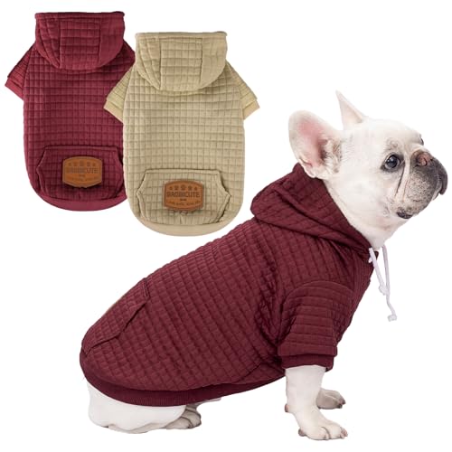 Hunde-Kapuzenpullover für kleine und große Hunde, Braun + Weinrot, Größe L von BAOBICUTE