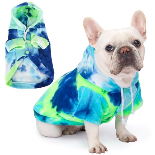 Hunde-Kapuzenpullover mit Batikfärbung, Blau / Gelb / Grün, Größe XS Hunde-Kapuzenpullover mit Batikfärbung, Blau / Gelb / Grün, Größe XS von BAOBICUTE