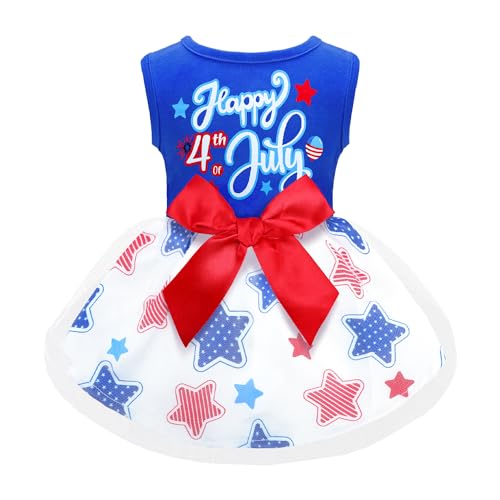 Hunde-Outfit "Happy 4th of Juli", patriotisches Hundekleid aus Tüll mit roter Schleife, für kleine Hunde, Welpen, Katzen, Mädchen Hunde-Outfit "Happy 4th of Juli", patriotisches Hundekleid aus Tüll mit roter Schleife, für kleine Hunde, Welpen, Katzen, Mädchen von BAOBICUTE