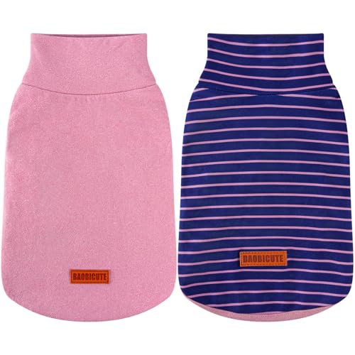 Hunde-Sweatshirt aus Samt, 2er-Pack, Marineblau gestreift und Violett, Größe XXL (Rücken: 56 cm, Brustumfang: 66 cm, Halsumfang: 45 cm) von BAOBICUTE