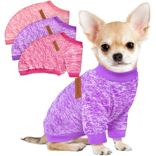 Hundepullover für kleine Hunde, Mädchen, Jungen, Winter-Fleece, warm, weich, Hunde-Sweatshirt, Outfit für Hunde, Katzen, Haustierbekleidung (Rosa + Rose + Lila, Größe S) von BAOBICUTE