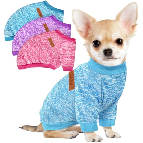 Hundepullover für kleine Hunde, Mädchen und Jungen, Winter-Fleece-Kleidung, warm, weich, Hunde-Sweatshirt, Outfit für Hunde und Katzen, Haustierbekleidung (Rose + Hellblau + Lila, Größe XXS) von BAOBICUTE