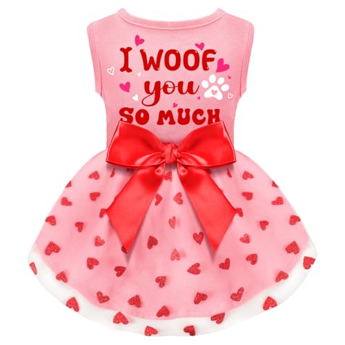 Valentinstagskleidung für Hunde, mit Aufschrift "I Woof You So Much", rotes Tüll-Hundekleid mit Schleife, für kleine, mittelgroße und große Hunde, Katzen und Mädchen Valentinstagskleidung für Hunde, mit Aufschrift "I Woof You So Much", rotes Tüll-Hundekleid mit Schleife, für kleine, mittelgroße und große Hunde, Katzen und Mädchen von BAOBICUTE