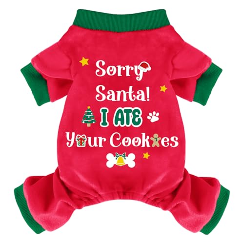 Weihnachtspyjama für Hunde, weich, leicht, Samt, warme Haustier-Winterkleidung für kleine, mittelgroße und große Haustiere, Hunde, Katzen (klein, sorry Santa, I ate Your Cookies) von BAOBICUTE