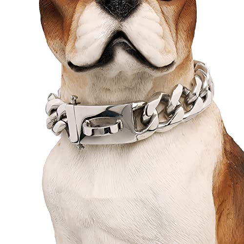 BAOBOTE Goldketten-Hundehalsband mit sicherer Schnappschnalle, 19 mm, kubanisches Glieder-Hundehalsband, kaufest, strapazierfähig, Pitbull-Halsband für mittelgroße und große Hunde (35,6 cm, Silber) BAOBOTE Goldketten-Hundehalsband mit sicherer Schnappschnalle, 19 mm, kubanisches Glieder-Hundehalsband, kaufest, strapazierfähig, Pitbull-Halsband für mittelgroße und große Hunde (35,6 cm, Silber) von BAOBOTE