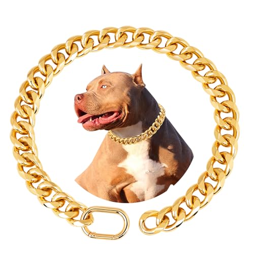 BAOBOTE Hundehalsband, 19 mm dick, 18 Karat vergoldet, kubanisches Gliederhalsband, goldfarben, für Hunde (40,6 cm Gold) von BAOBOTE