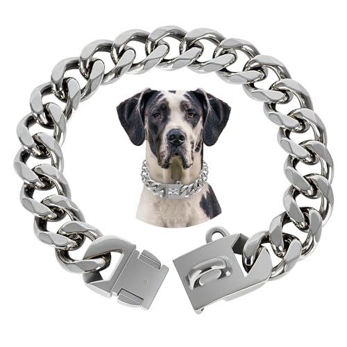 BAOBOTE Hundehalsband, 23 mm, silberfarben, mit kubanischen Gliedern, strapazierfähiges Trainingshalsband, kaufest für mittelgroße Hunde (40,6 cm, Silber) von BAOBOTE