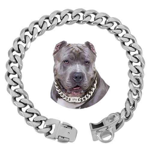 BAOBOTE Hundehalsband aus Edelstahl mit kubanischer Gliederkette, strapazierfähig, kaufest, Trainingshalsband für Hunde, 15 mm, silberfarben BAOBOTE Hundehalsband aus Edelstahl mit kubanischer Gliederkette, strapazierfähig, kaufest, Trainingshalsband für Hunde, 15 mm, silberfarben von BAOBOTE