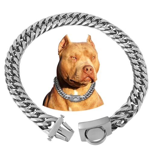 BAOBOTE Silberkette Hundehalsband, 16 mm, 18 Karat Silber, strapazierfähig, kubanisches Gliederhalsband mit sicherer Schnappschnalle, silberfarbene Hundekette, Metallhalsband, kaufest, für Hunde (40,6 BAOBOTE Silberkette Hundehalsband, 16 mm, 18 Karat Silber, strapazierfähig, kubanisches Gliederhalsband mit sicherer Schnappschnalle, silberfarbene Hundekette, Metallhalsband, kaufest, für Hunde (40,6 von BAOBOTE