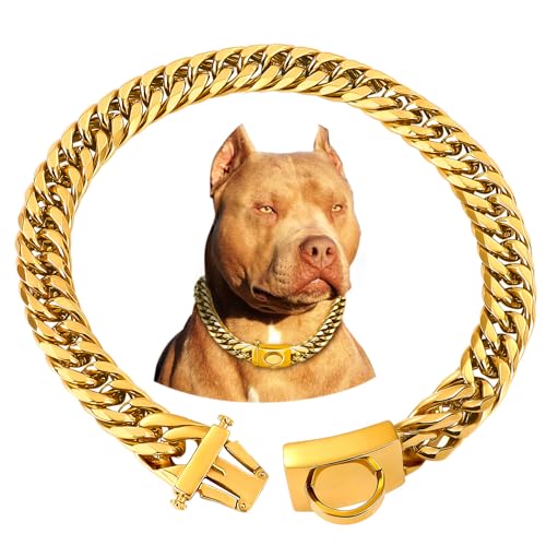 BAOBOTE Strapazierfähiges Cuban Link Hundehalsband, 18 Karat Gold, kaufest, sichere Schnappschnalle, 50,8 cm, Goldfarben BAOBOTE Strapazierfähiges Cuban Link Hundehalsband, 18 Karat Gold, kaufest, sichere Schnappschnalle, 50,8 cm, Goldfarben von BAOBOTE
