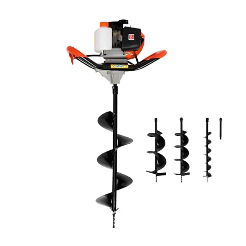 BAOCHADA Benzin Erdlochbohrer 2.3 PS,Erdlochbohrer mit 3 Bohraufsätzen 100/200 / 300 mm, 52 cm³ 2-Takt-Motor, Geräuscharm,für Zaunbau, Garten & Fundament, Fliehkraftkupplung von BAOCHADA