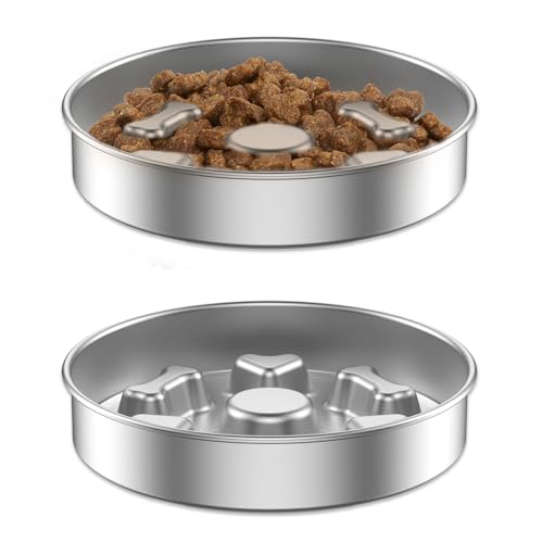 BAODBF 2 Stück Anti Schling Napf,25×4 cm Antischlingnapf Hunde Gesundes Fressen Stoppt Blähungen,Edelstahl Futternapf,Slow Feeder Hund,Runden Hundenapf für mittelgroße und große Hunde von BAODBF
