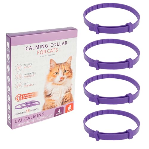 BAODBF 4 Stück Pheromon-Beruhigungshalsband für Katzen,Einstellbare Beruhigendes Halsband für Katzen,Beruhigende Halsbänder 38cm,Katzenhalsband für Angst Relief und Stress,Lila von BAODBF