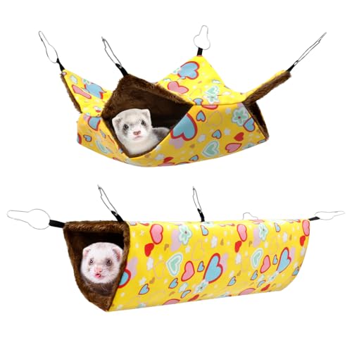BAODBF Hamster Tunnel,2 Stück Hängematte und Tunnel,Hängeversteck Meerschweinchen Hängematte,Weiche und Warme Meerschweinchen Bett,Frettchen Zubehör für Süße Hamster,Frettchen,Papageien(gelb) von BAODBF