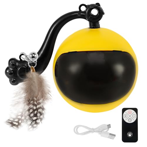 BAODBF Interaktives Katzenspielzeug Ball,Stimulierung Jagdtriebs Elektronischer Katzenball,5,5 cm Spielzeug für Katzen Bälle mit Fernbedienungen,Spielzeug Katze für Spielen mit Einer Katze(gelb) von BAODBF
