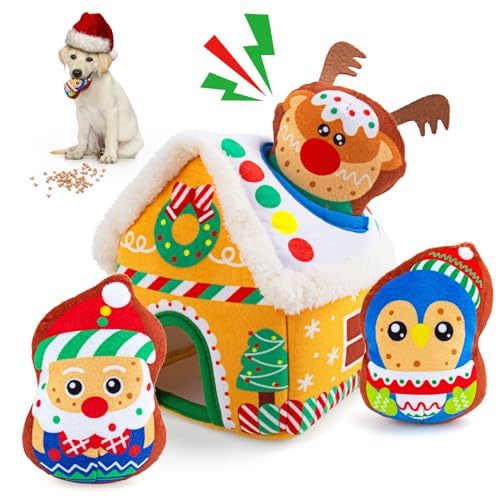 Hundespielzeug zum Verstecken und Suchen, Weihnachts-Quietschspielzeug, Quietschspielzeug für kleine und mittelgroße Hunde, Plüsch-Hundespielzeug mit Quietscher, interaktives Hundespielzeug (Haus mit Hundespielzeug zum Verstecken und Suchen, Weihnachts-Quietschspielzeug, Quietschspielzeug für kleine und mittelgroße Hunde, Plüsch-Hundespielzeug mit Quietscher, interaktives Hundespielzeug (Haus mit von BAOFUBA