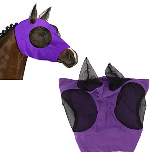 BAOFUYA Atmungsaktive Pferdegesichtsmaske Elastische Pferdenetz Fliegenmaske mit Ohrenschutz Reitsportausrüstung (Lila) von BAOFUYA